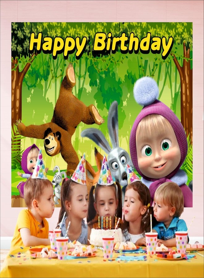 Party Baazaar Masha Birthday Backdrop 4x3 Ft | Backdrops for Decoration | Birthday Decoration Backdrop | Banner for Kids Theme Party - Image 4